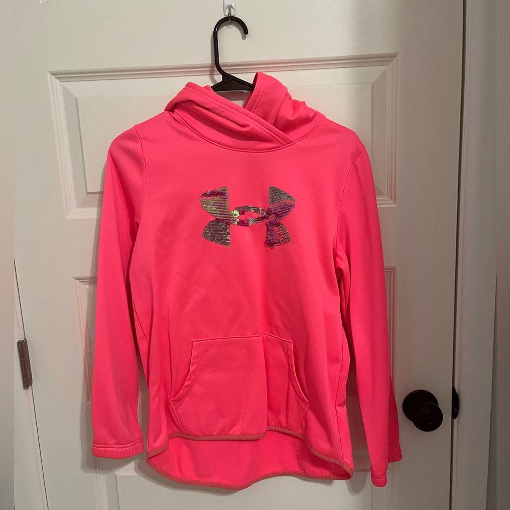 Under Armor Girls Pink Fleece Logo Hoodie